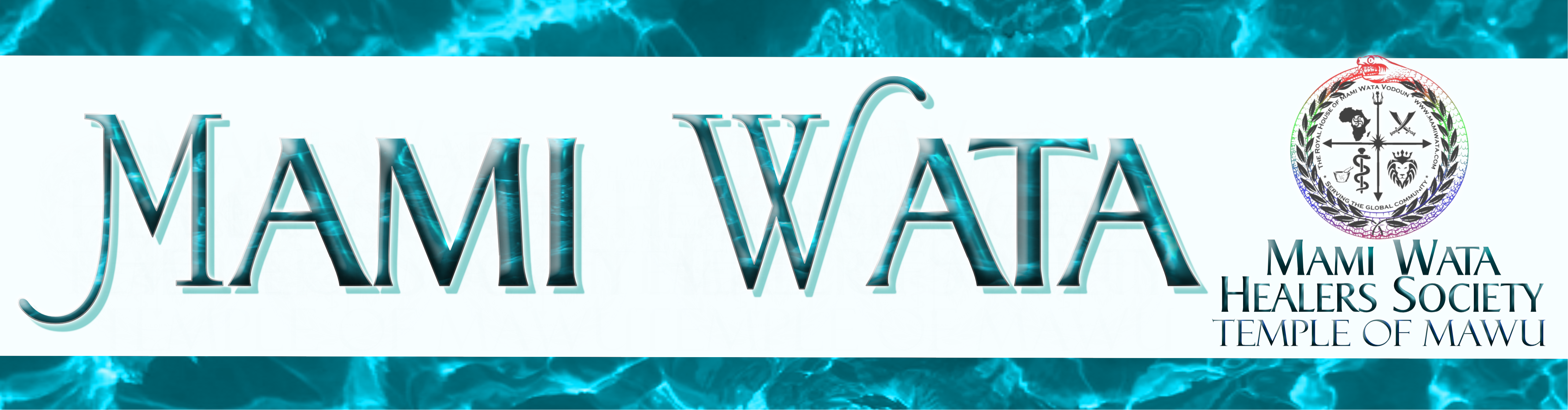 the words "Mami Wata" written next to the Mami Wata Healers Society Temple of Mawu Logo.